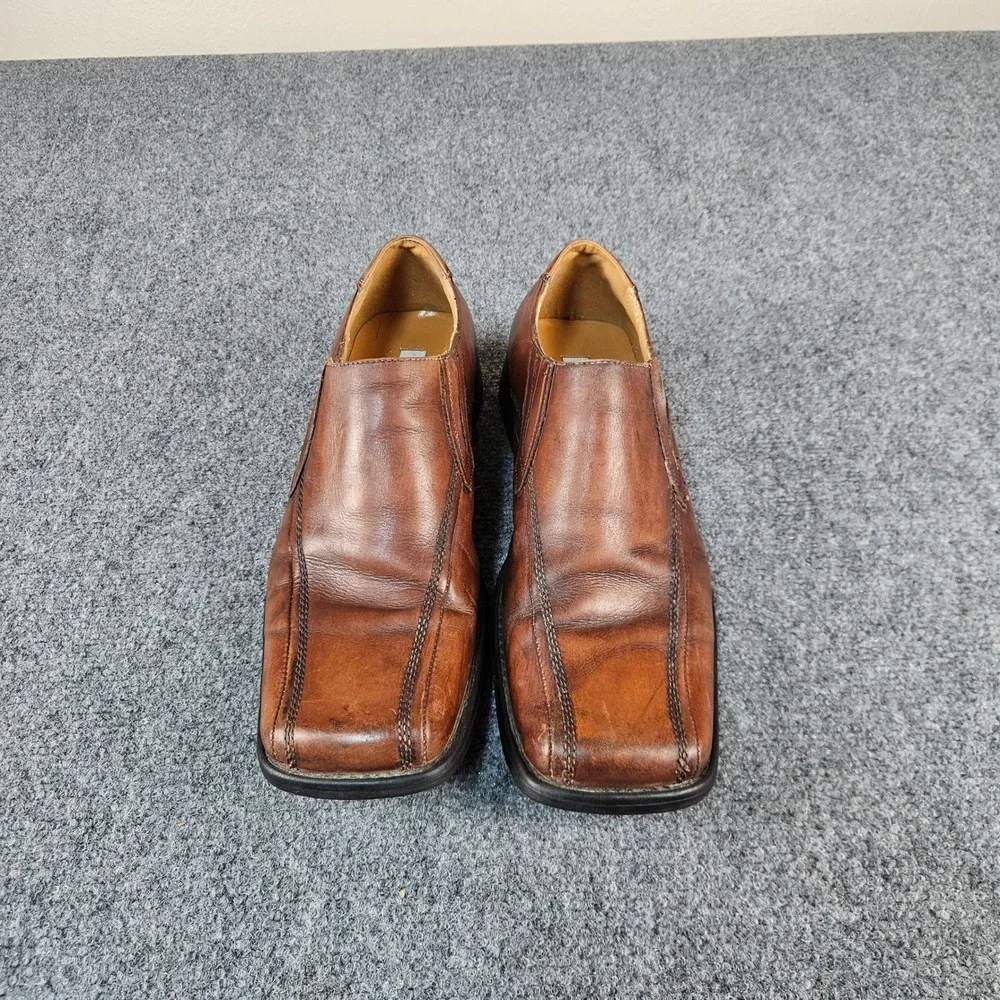 Steve Madden‎ Mens 11 Brown Leather Slip On Loafers Square Toe Dress Shoes